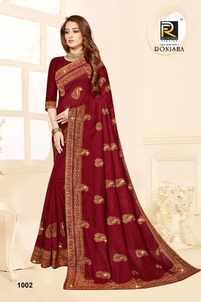 Ronisha Agrima New Designer Fancy Festive Wear Vichitra Silk Saree Collection
